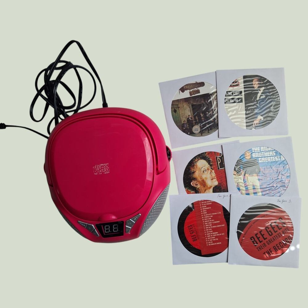 Magnavox MD6924 Pink CD Boombox AM/FM Radio Tested Working w/ 6 CDs